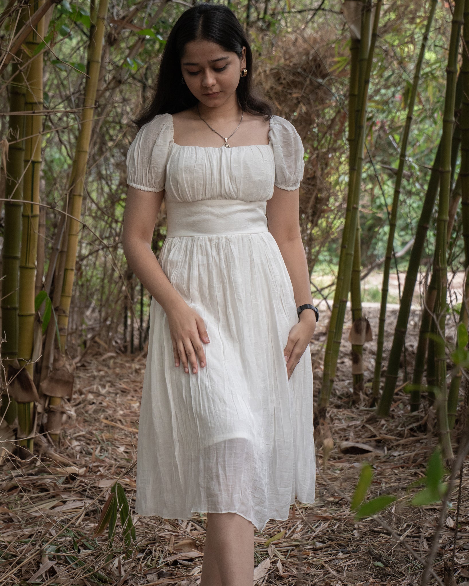 Aveline white puffed shoulder dress