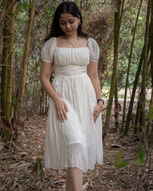 Aveline white puffed shoulder dress