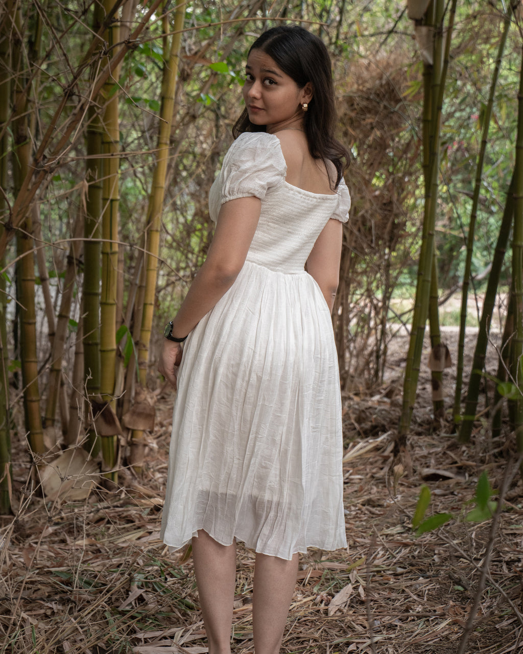 Aveline white puffed shoulder dress