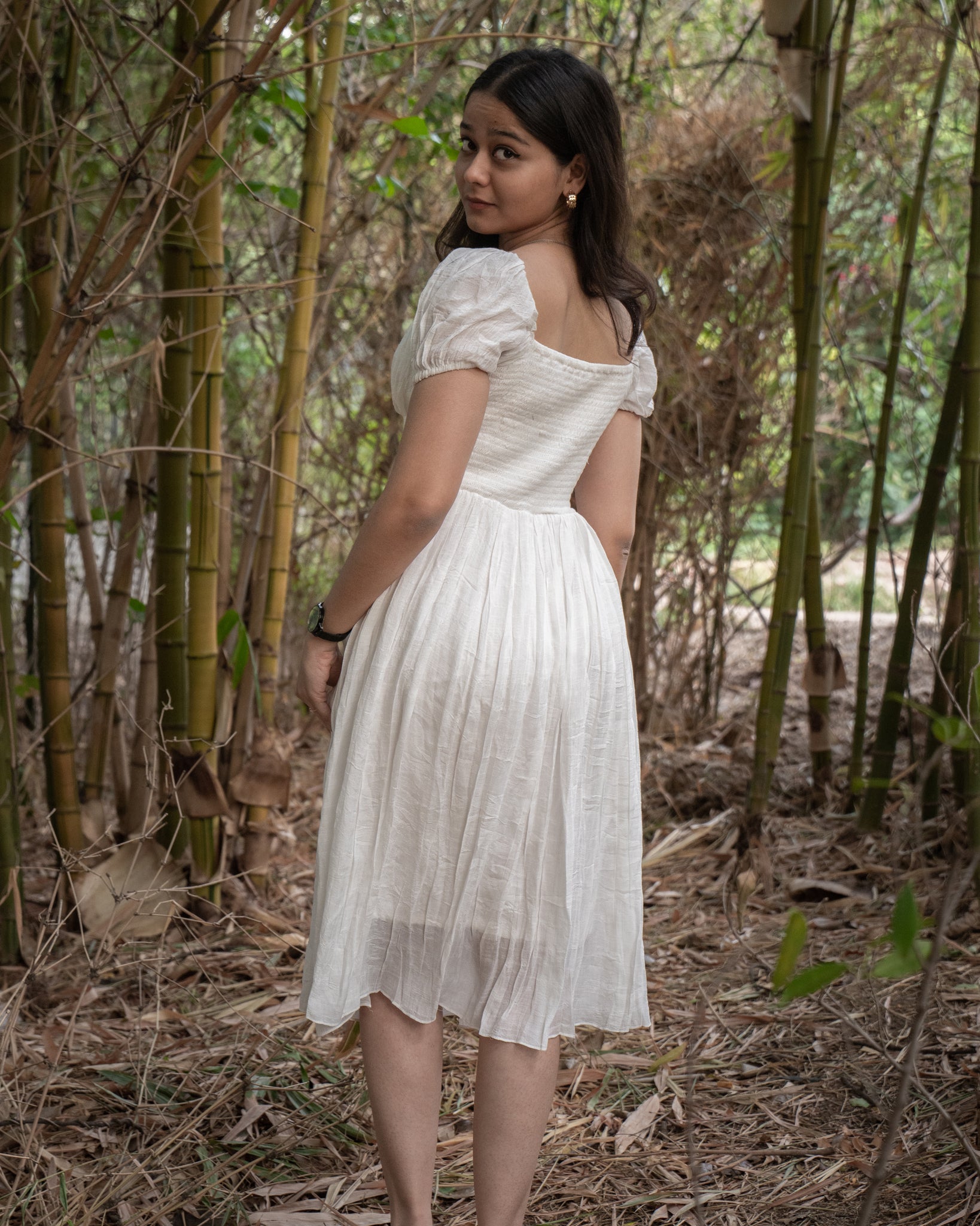 Aveline white puffed shoulder dress