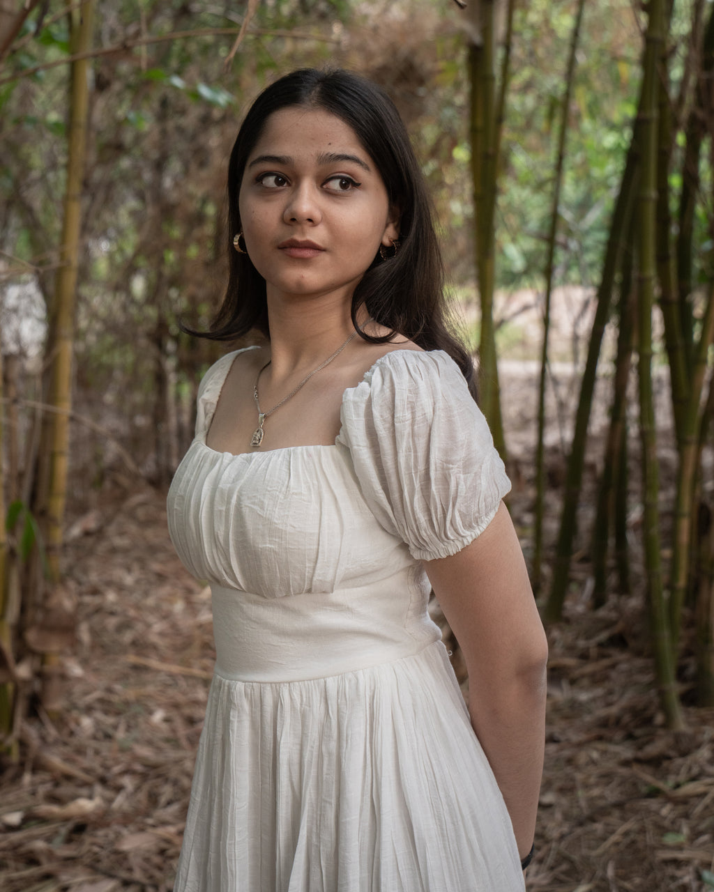 Aveline white puffed shoulder dress