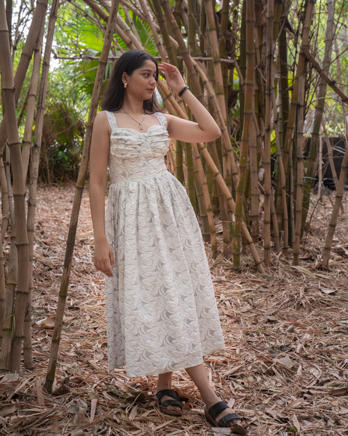 Aureva White Ruched Bodice Dress